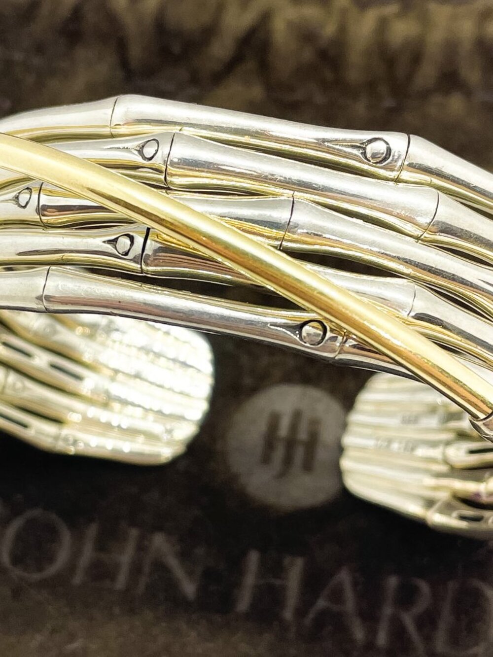 John Hardy Bamboo Sterling Silver & 18k Yellow Gold Medium Flex Cuff Bracelet - Picture 2 of 9